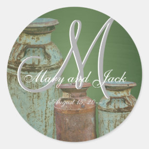 Sticker Rond Canettes de lait Métal Vintage Monogramme d'antiqu