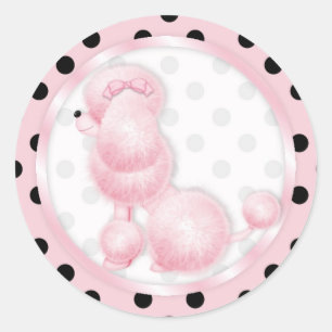 Sticker Rond Caniche rose d'autocollants de hauts de forme de