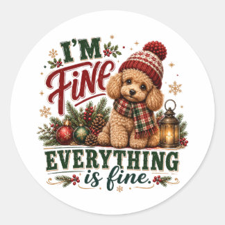 Sticker Rond Caniche Tout Va Bien Tout Va Bien