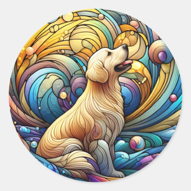 Sticker Rond Canine enchantée sur des persiennes en céramique c (Devant)