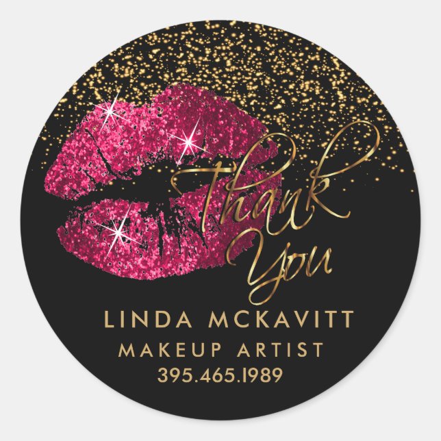 Sticker Rond Canne à lèvres rose chaud 💋 Merci Parties scintil (Devant)