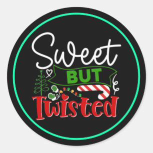 Sticker Rond Canne à Sucre de Noël Drôle mais Tordu