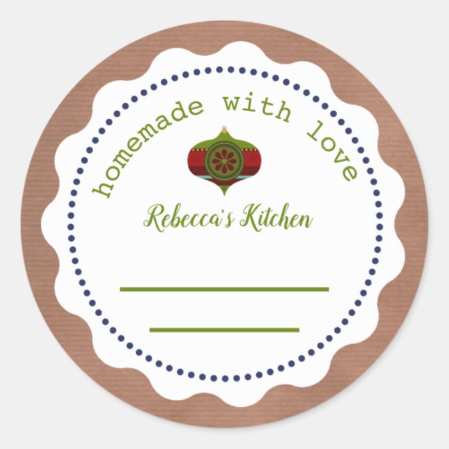 Sticker Rond Canne personnalisée de Noël | Maison (Devant)