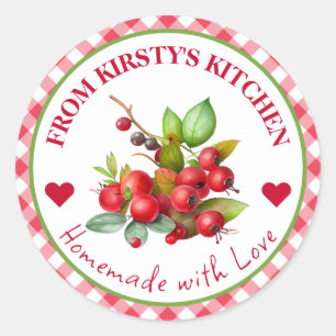 Sticker Rond Canneberges Gingham Faits Maison Aquarelle