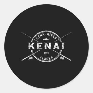 Sticker Rond Cannes à pêche croisées vintage Kenai Ak