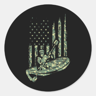 Sticker Rond Canoë Kayaker Camouflage US Drapeau Sport extérieu