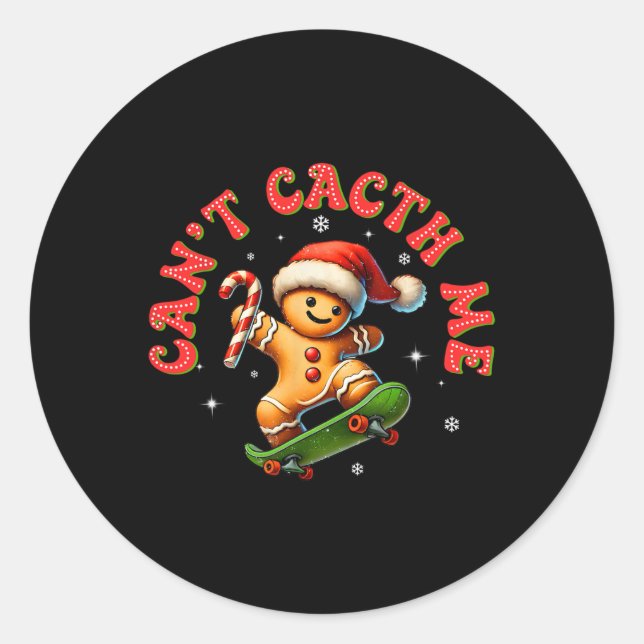 Sticker Rond Can't Catch Me Groovy Christmas Gingerbread Man Bo (Devant)