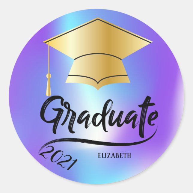 Sticker Rond Cap de graduation or, Holographique  (Devant)