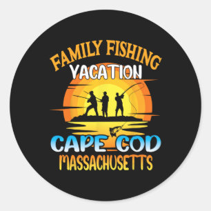 Sticker Rond Cape Cod Machusetts Famille Pêche Coucher du solei