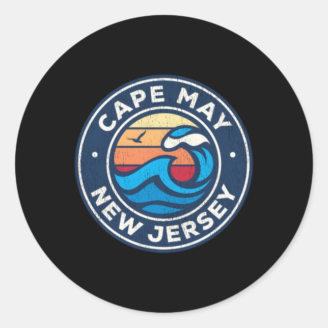 Sticker Rond Cape May New Jersey Nj Vagues Nautiques (Devant)
