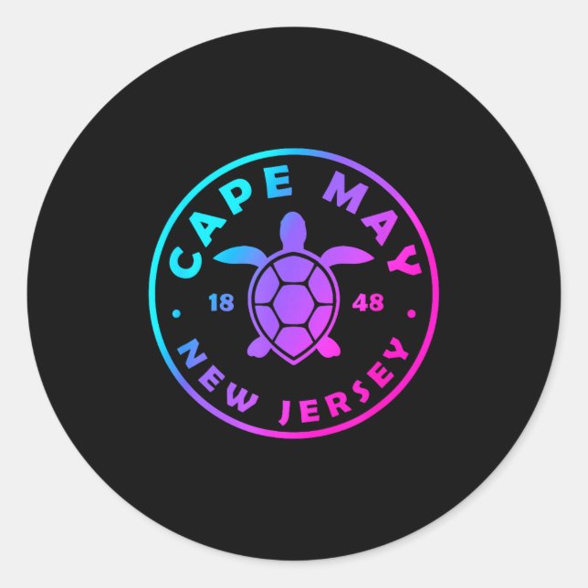 Sticker Rond Cape May New Jersey Sea Turtle Tie Dye Vacation  (Devant)