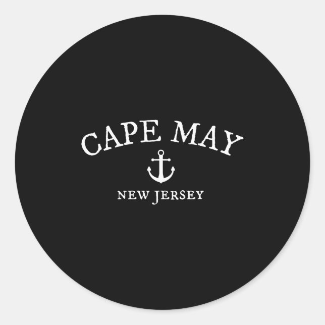 Sticker Rond Cape May Nj Shirt, New Jersey Sea Town  (Devant)