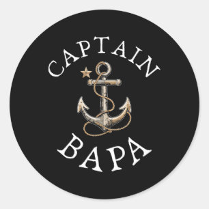 Sticker Rond Capitaine Bapa Bateau Voile Ancre Vintage F