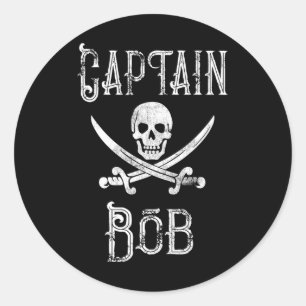 Sticker Rond Capitaine Bob - Bateau Pirate Personnalisé Vintage