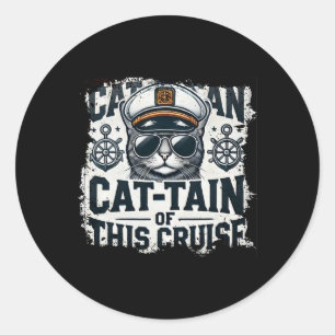 Sticker Rond Capitaine Chat-tain de bateau de croisière en vaca