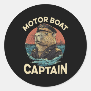 Sticker Rond Capitaine de bateau à moteur Funny Capybara Marine