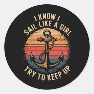 Sticker Rond Capitaine de voilier et marin de bateau de voile 