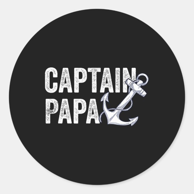Sticker Rond Capitaine Papa Pontoon Cadeau Lac marin Bateau de  (Devant)