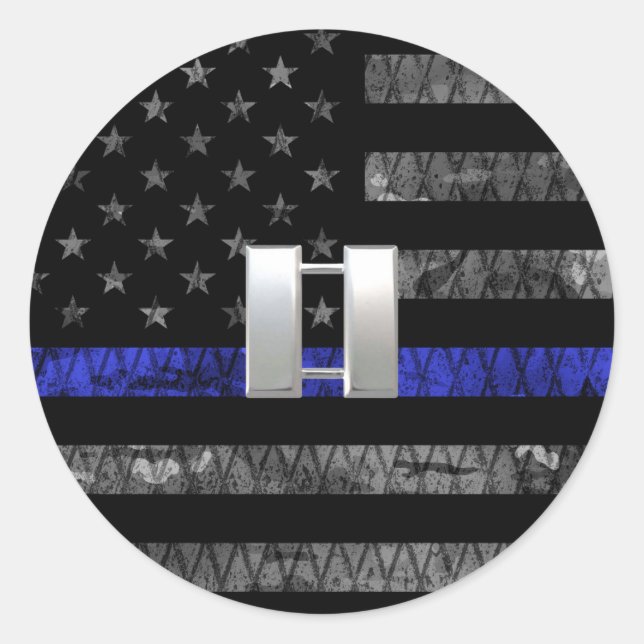Sticker Rond Capitaine Thin Blue Line Distorsion (Devant)