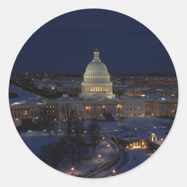 Sticker Rond Capitole de Washington D.C. dans la nuit d'hiver (Devant)