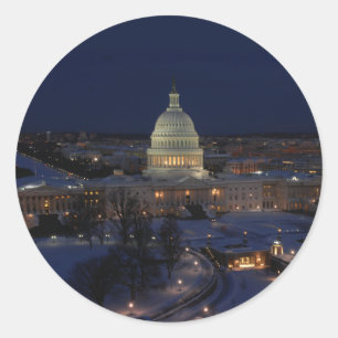 Sticker Rond Capitole de Washington D.C. dans la nuit d'hiver