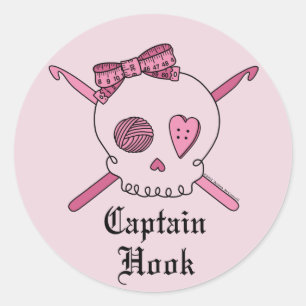 Sticker Rond Capot Capot Crâne & Crochet crochets (Pink Back)