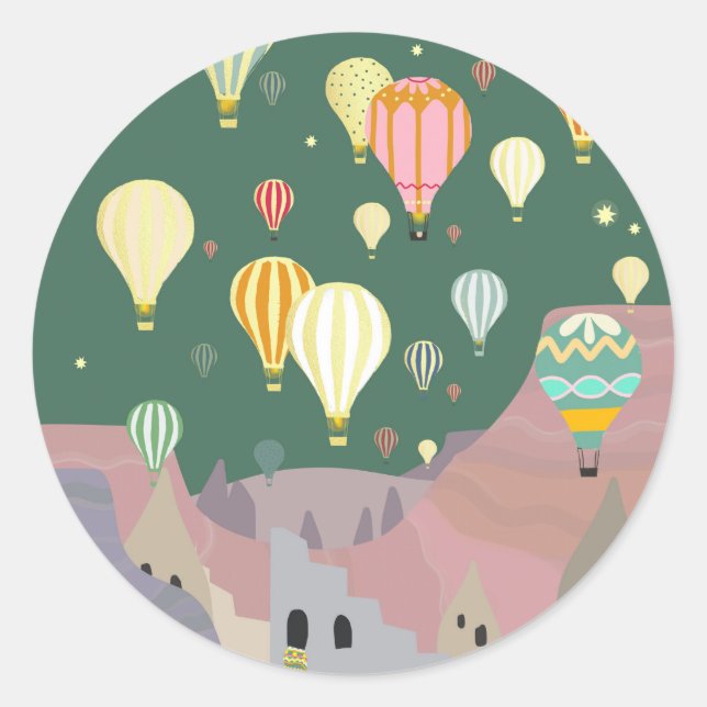 Sticker Rond Cappadocia Night Art | Hot Air Balloon Turquie (Devant)