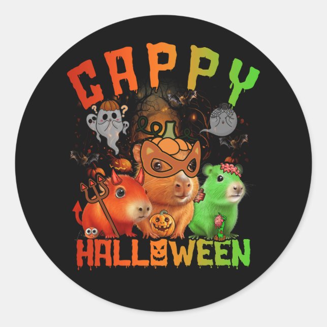 Sticker Rond Cappy Halloween mignon Capybara Devil Zombie Citro (Devant)