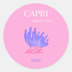 Sticker Rond Capri, Italie, Preppy, rose