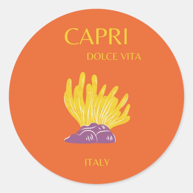 Sticker Rond Capri, Italie, Voyage, Preppy, Orange (Devant)