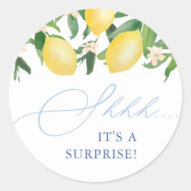 Sticker Rond Capri Lemons Bleu clair Shh ! C'est une fête surpr (Devant)