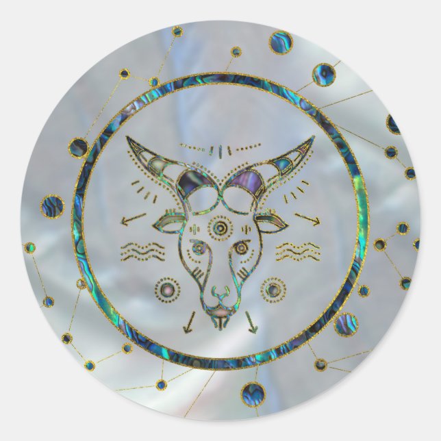 Sticker Rond Capricorne Zodiac Or Abalone sur Constellation (Devant)