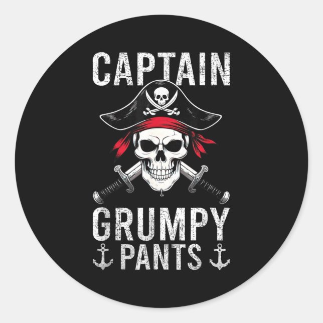 Sticker Rond Captain Mpy Pants Rate Humor Skull Graphic  (Devant)