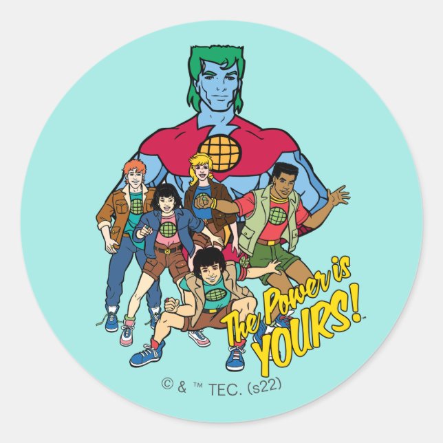 Sticker Rond Captain Planet Group Graphic - La Puissance Est À  (Devant)