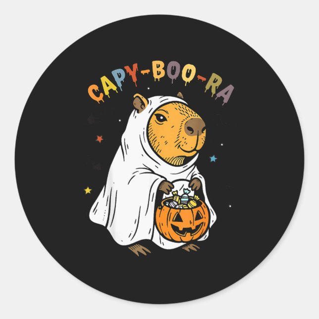 Sticker Rond Capy-boo-ra Cappy Halloween Funny Capybara Costume (Devant)