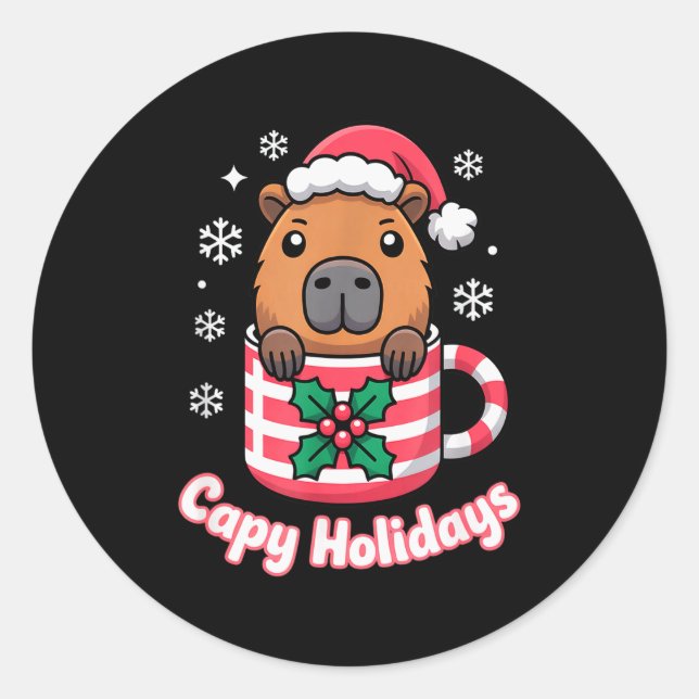 Sticker Rond Capy Holidays Cute Capybara Christmas Santa Hat  (Devant)