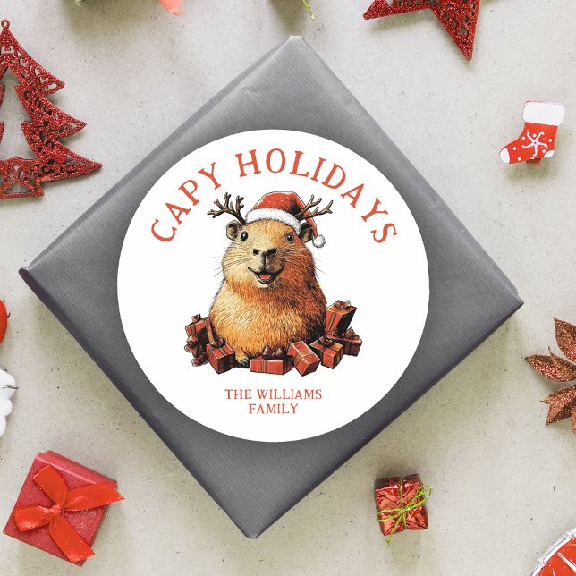 Sticker Rond Capy Holidays Jote Fun Capybara Joyeux Noël (Créateur téléchargé)