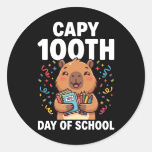 Sticker Rond Capybara 100e jour d'école Capy animal mignon