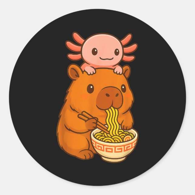 Sticker Rond Capybara Anime Ramen Axolotl Funny Graphic Kawaii  (Devant)