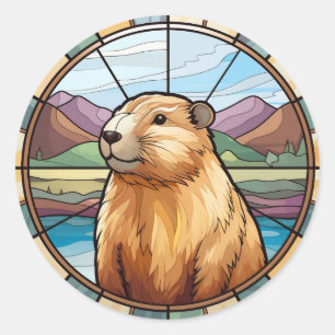 Sticker Rond Capybara, Capybara mignon, Capybara drôle