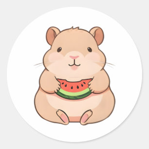 Sticker Rond Capybara Chibi Mignon Mangeant une Tranche de Past