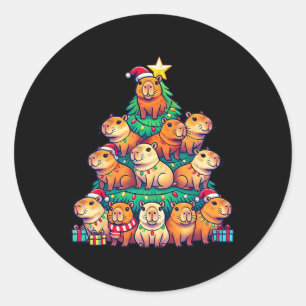 Sticker Rond Capybara Christmas Tree Funny Capybara Xmas