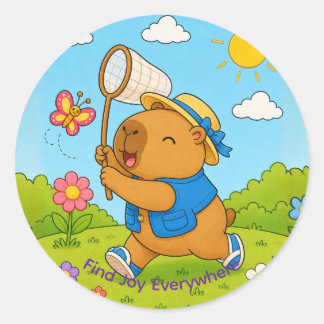 Sticker Rond Capybara Mignon Trouve de la Joie Partout Animal K