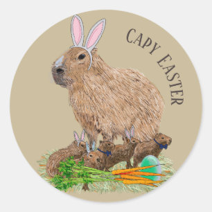 Sticker Rond Capybara Pâques mignonne Lapin Drôle