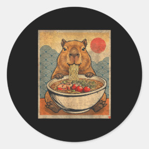 Sticker Rond Capybara Ramen japonais drôle graphique Kawaii Ani