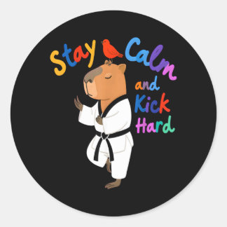 Sticker Rond Capybara Taekwondo Restez Calme Drôle
