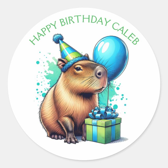 Sticker Rond  Capybara Themed Boy's Birthday Party (Devant)