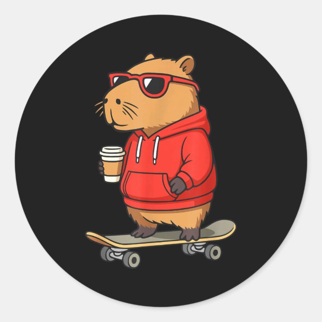 Sticker Rond Capybara With Sungles Skater Capy  (Devant)