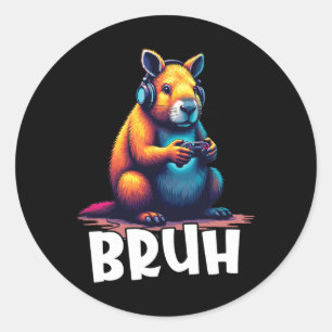 Sticker Rond Capyra Gamer Bruh Jeu Vidéo Enfants 