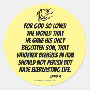 Sticker Rond Car Dieu a tant aimé le monde Jean 3:16